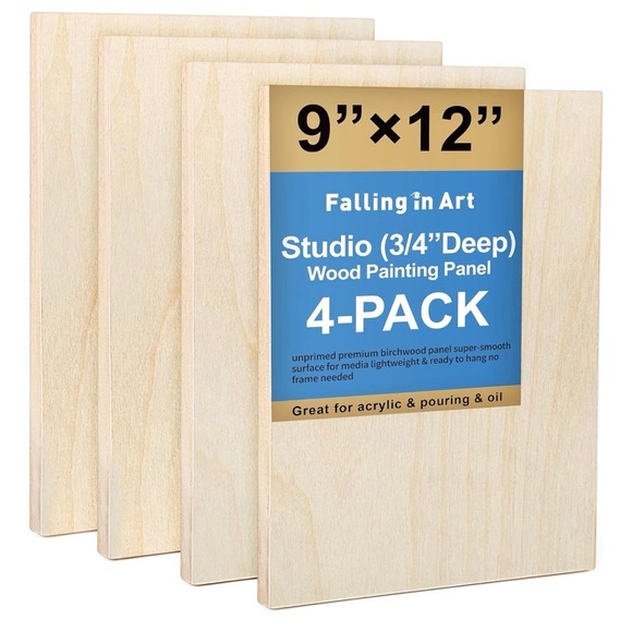 Unfinished Birch Wood Canvas Panels Kit, 4 Pack of 9x12'' - Picture 4 of 6